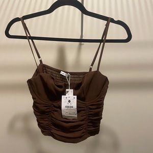 2 Bershka Tops - Brown Tank & White V Neck (both cropped)